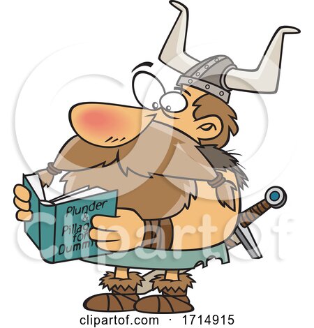 Cartoon Viking Reading a Book by toonaday