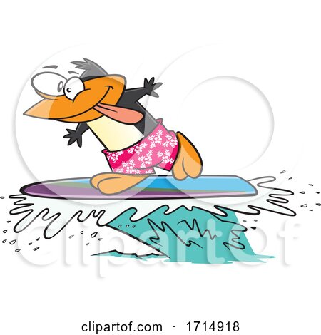 Cartoon Surfing Penguin by toonaday