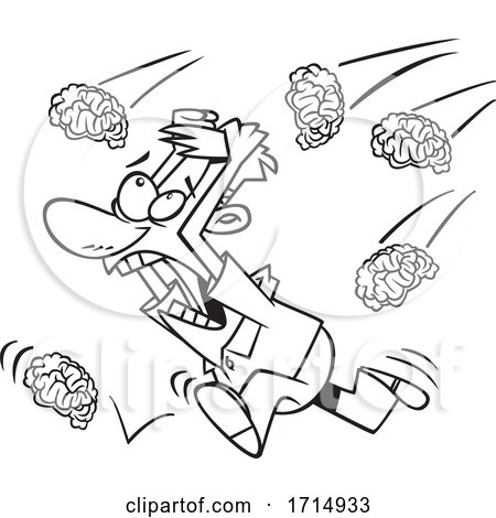 Cartoon Black and White Man Running in a Brain Storm by toonaday