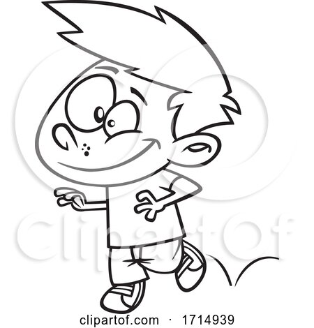Cartoon Black and White Boy Hopping by toonaday