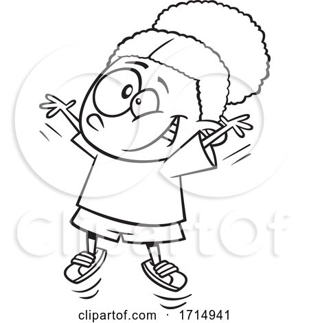 Cartoon Black and White Girl Doing Jumping Jacks by toonaday