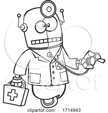 Cartoon Black and White First Aid Robot by toonaday