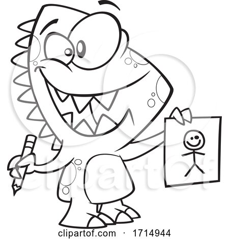 Cartoon Black and White Monster Artist by toonaday