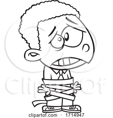 Cartoon Black and White Business Kid Tied up in Red Tape by toonaday