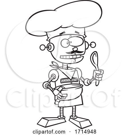 Cartoon Black and White Robot Chef by toonaday