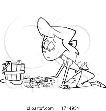 Cartoon Black and White Woman Scrubbing the Floor on Her Knees by toonaday