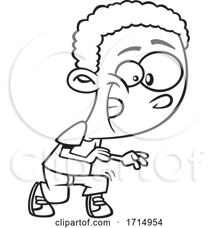 Cartoon Black and White Boy Sneaking on His Tip Toes by toonaday