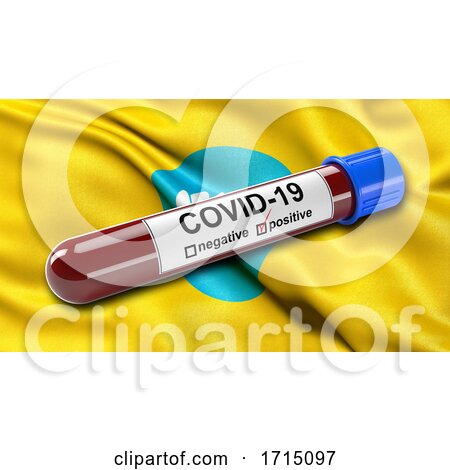 Flag of the Republic of Kalmykia Waving in the Wind with a Positive Covid 19 Blood Test Tube by stockillustrations