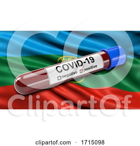 Flag of the Karachay Cherkess Republic Waving in the Wind with a Positive Covid-19 Blood Test Tube by stockillustrations