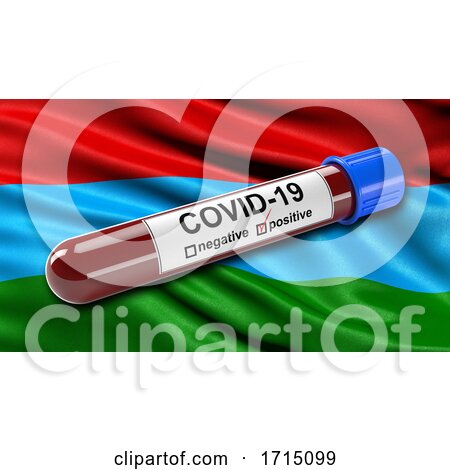 Flag of the Republic of Karelia Waving in the Wind with a Positive Covid 19 Blood Test Tube by stockillustrations