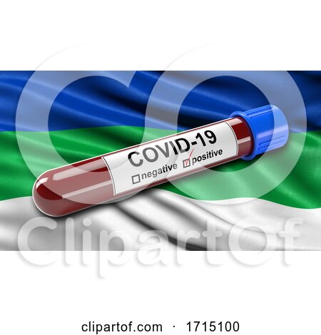 Flag of the Komi Republic Waving in the Wind with a Positive Covid 19 Blood Test Tube by stockillustrations