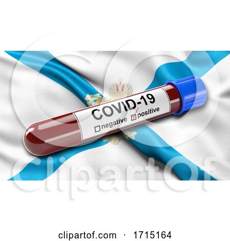 Flag of Arkhangelsk Oblast Waving in the Wind with a Positive Covid 19 Blood Test Tube by stockillustrations