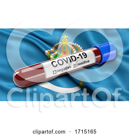 Flag of Astrakhan Oblast Waving in the Wind with a Positive Covid 19 Blood Test Tube by stockillustrations