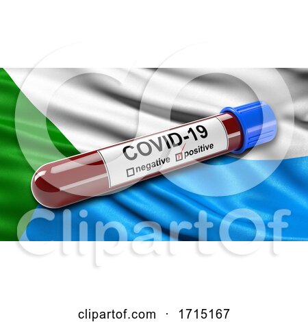 Flag of Khabarovsk Krai Waving in the Wind with a Positive Covid 19 Blood Test Tube by stockillustrations