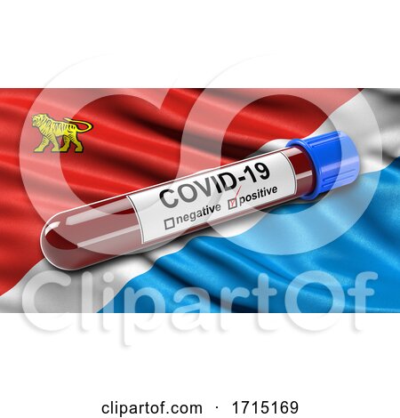 Flag of Primorsky Krai Waving in the Wind with a Positive Covid 19 Blood Test Tube by stockillustrations