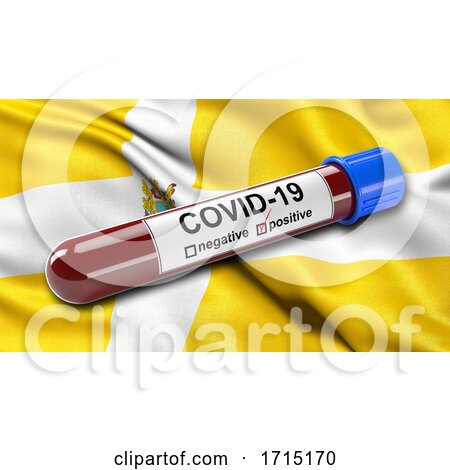 Flag of Stavropol Krai Waving in the Wind with a Positive Covid 19 Blood Test Tube by stockillustrations