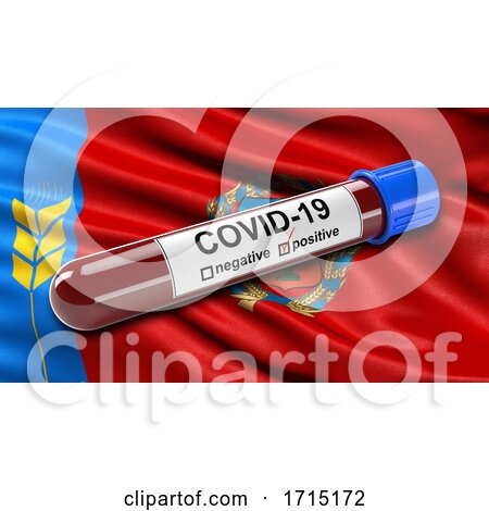 Flag of Altai Krai Waving in the Wind with a Positive Covid 19 Blood Test Tube by stockillustrations