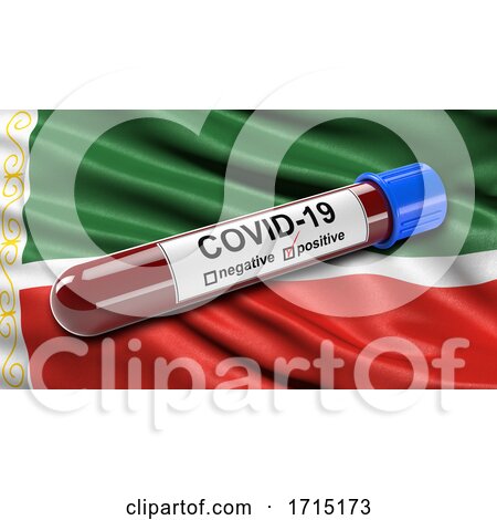 Flag of the Chechen Republic Waving in the Wind with a Positive Covid 19 Blood Test Tube by stockillustrations