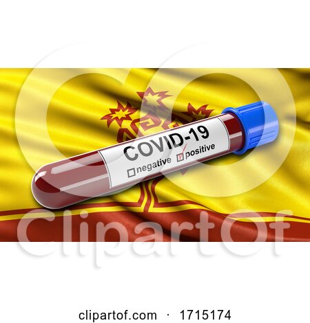 Flag of the Chuvash Republic (Chuvashia) Waving in the Wind with a Positive Covid 19 Blood Test Tube by stockillustrations