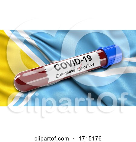 Flag of the Tuva Republic Waving in the Wind with a Positive Covid 19 Blood Test Tube by stockillustrations