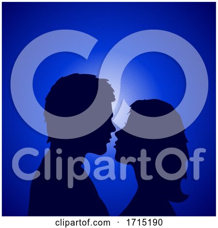 Couple Profile Silhouette over Blue Background by elaineitalia