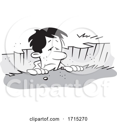 Cartoon Grayscale Man Stuck in a Rut by Johnny Sajem