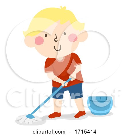 Kid Boy Clean Chores Mop Floor Illustration by BNP Design Studio