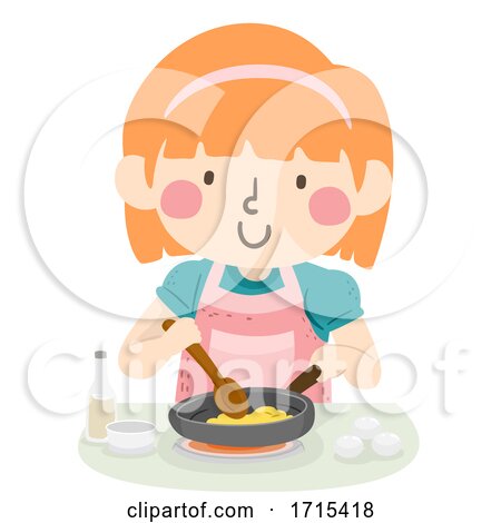 Kid Girl Cook Scrambled Egg Illustration by BNP Design Studio