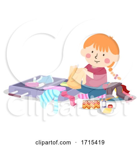 Kid Girl Pack Her Own Luggage Illustration by BNP Design Studio