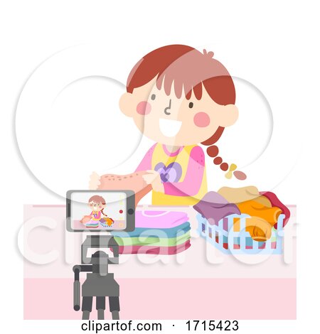 Kid Girl Fold Clothes Mobile Illustration by BNP Design Studio