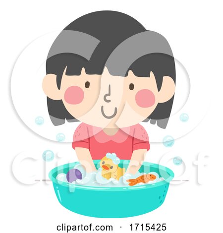 Kid Girl Washing Toys Illustration by BNP Design Studio