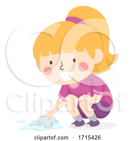 Kid Girl Wipe Spilled Water Floor Illustration by BNP Design Studio