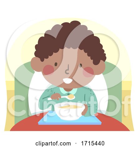 Kid Boy Sick Eat Alone Bed Illustration by BNP Design Studio