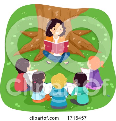 Teen Girl Read Kids Books Under Tree Illustration by BNP Design Studio
