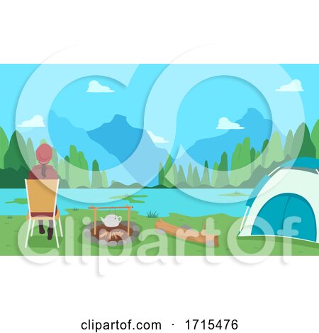Teen Girl Sit Watch Forest Scenery Camping by BNP Design Studio