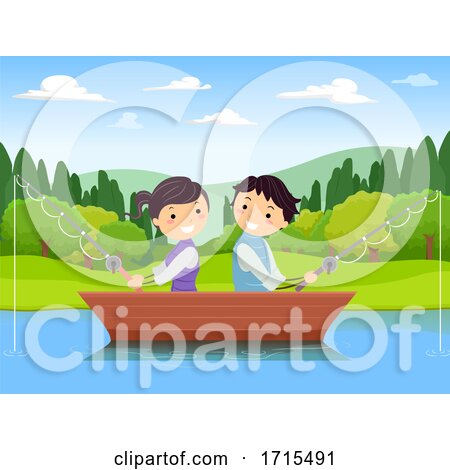 Stickman Teens Couple Fishing Lake Illustration by BNP Design Studio