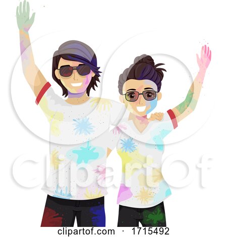 Teen Couple Holi Powder Illustration by BNP Design Studio