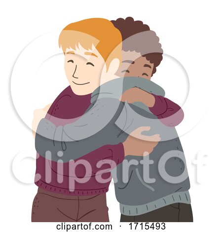 Teen Guys Friends Hug Illustration by BNP Design Studio