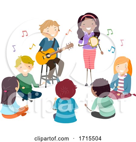 Teens Guitar Tambourine Singing Illustration by BNP Design Studio