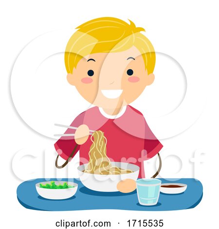 Stickman Teen Guy Eat Asian Food Illustration by BNP Design Studio