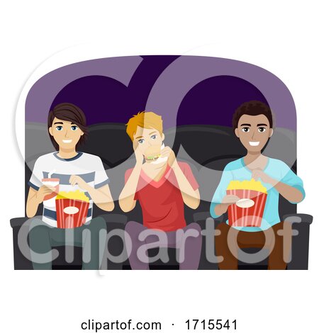 Teen Guys Watch Movie Eat Illustration by BNP Design Studio