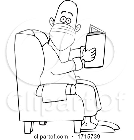 Cartoon Black and White Man Reading in a Chair and Wearing a Mask by djart