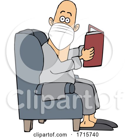 Cartoon Man Reading in a Chair and Wearing a Mask by djart