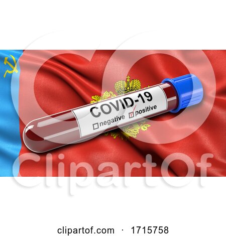 Flag of Vladimir Oblast Waving in the Wind with a Positive Covid 19 Blood Test Tube by stockillustrations