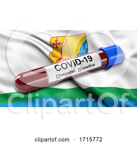 Flag of Kirov Oblast Waving in the Wind with a Positive Covid 19 Blood Test Tube by stockillustrations