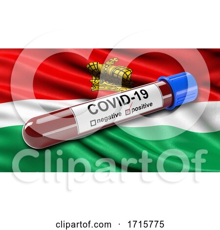 Flag of Kaluga Oblast Waving in the Wind with a Positive Covid 19 Blood Test Tube by stockillustrations