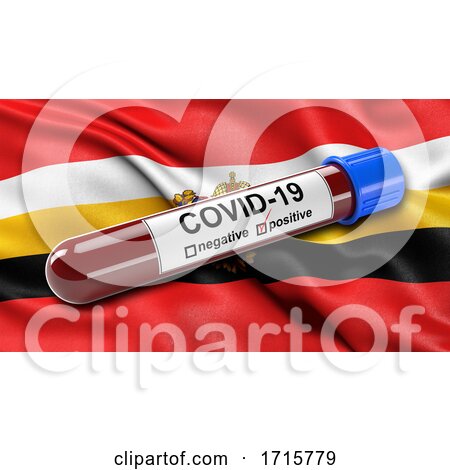 Flag of Kursk Oblast Waving in the Wind with a Positive Covid 19 Blood Test Tube by stockillustrations