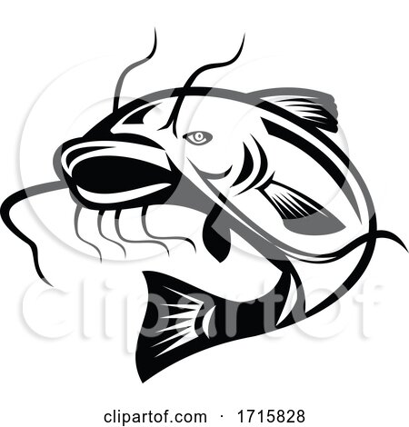 Catfish Jumping Retro Black and White by patrimonio