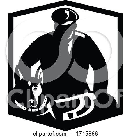 Canine Security Guard and Police Dog Badge Retro Black and White by patrimonio