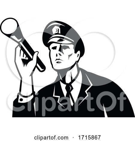 policeman security guard holding a flashlight by patrimonio